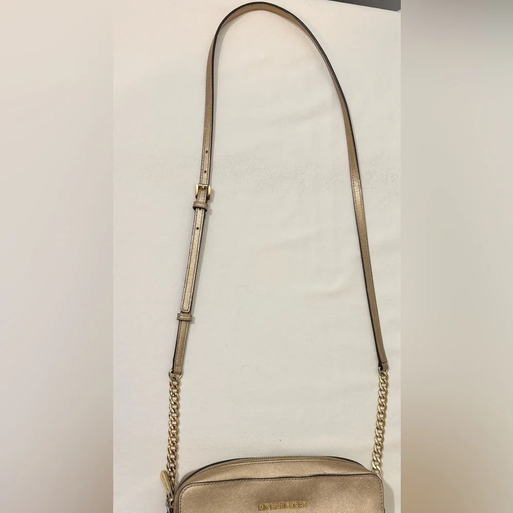 Michael Kors Jet Set Travel Metallic Gold Leather Crossbody Bag